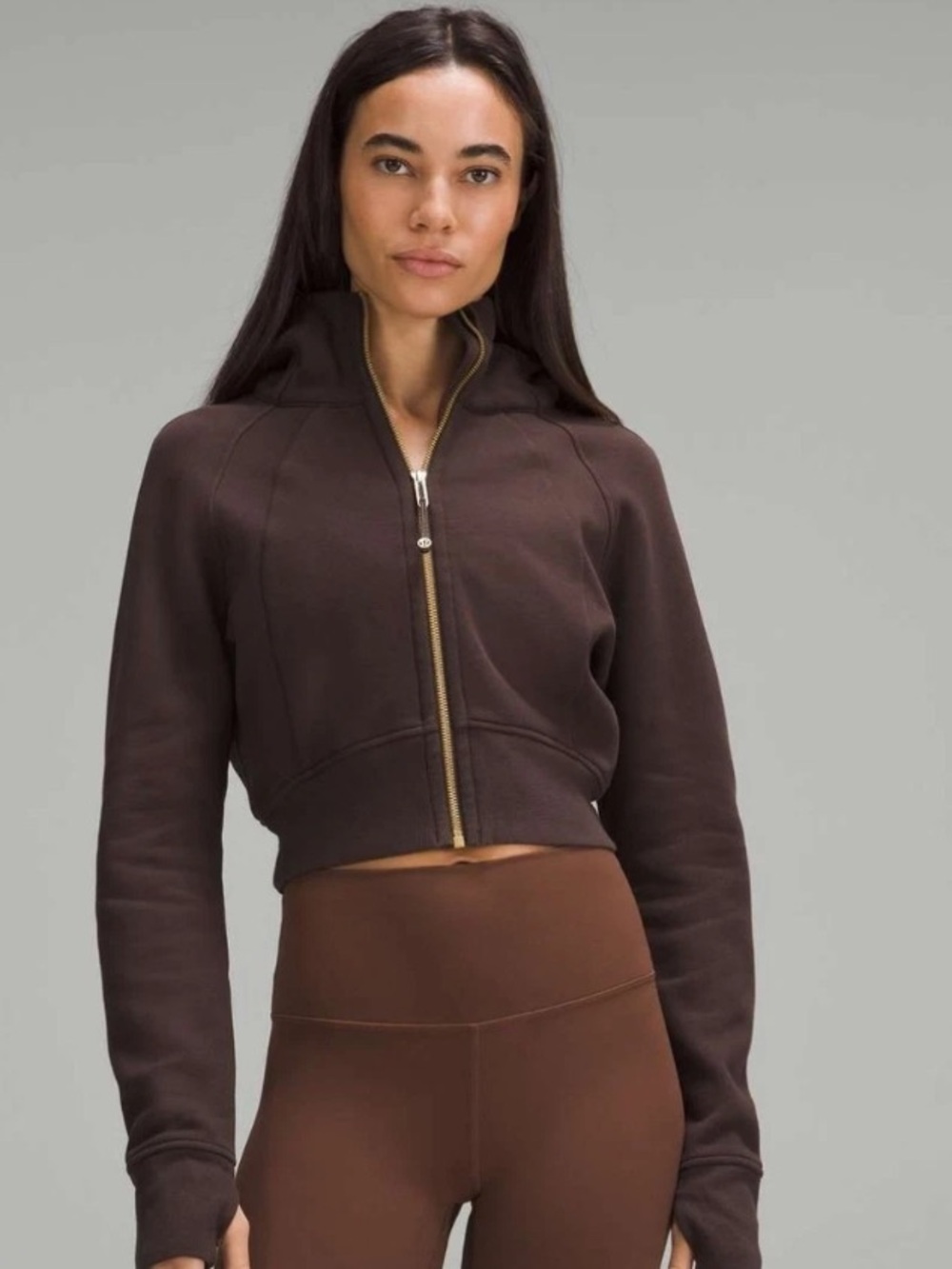 lululemon athletica Dark Brown Cropped Full-Zip Hoodie